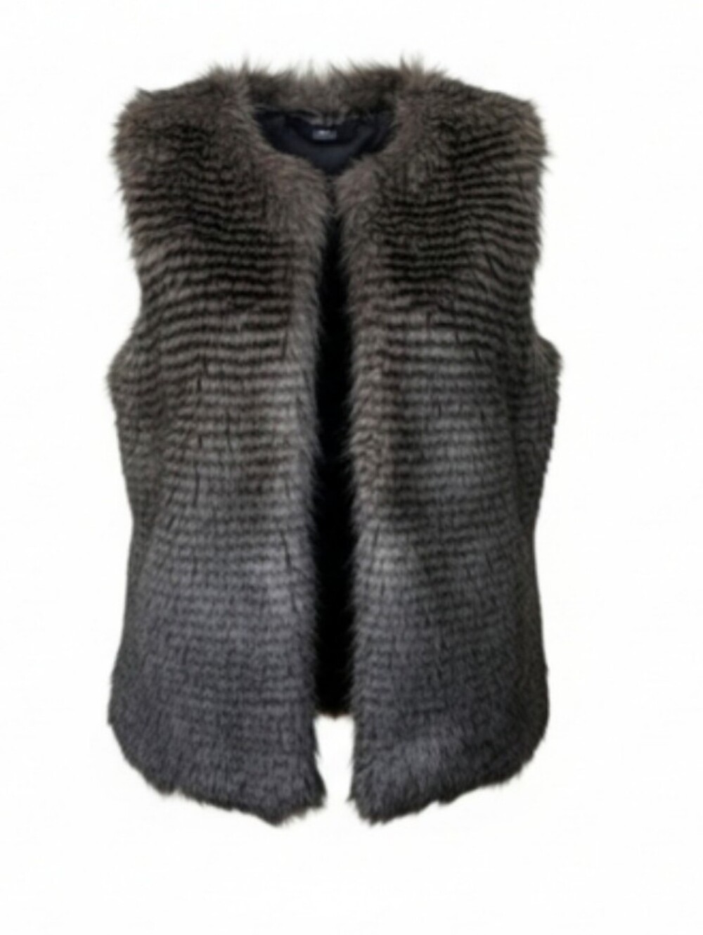 Faux Fur Vest Tipped Striped Black/Gray  Black Knit Back Bohemian Hippie  Sz S